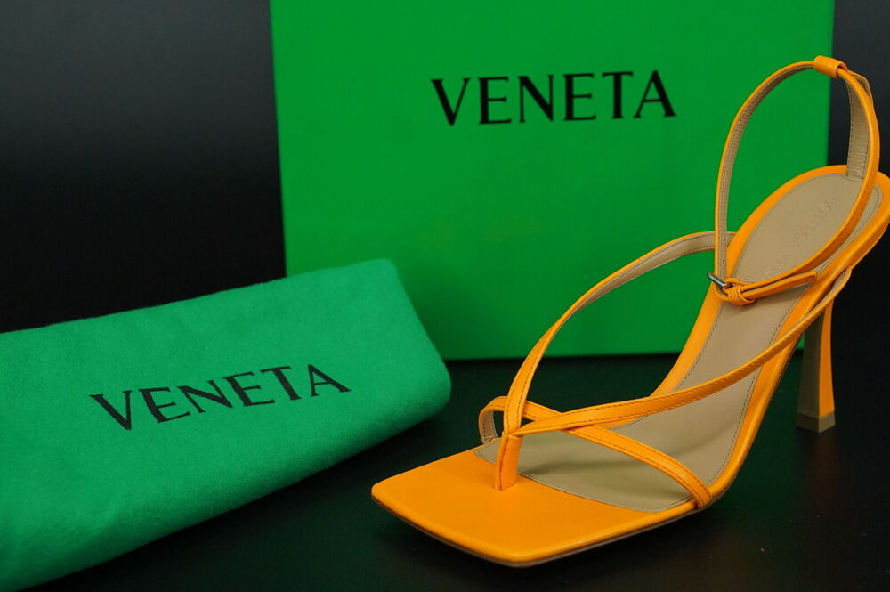 Bottega Veneta Stretch Square Toe Sandal Size 37 Tangaarine Ankle Strappy